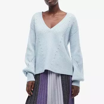 Свитер Derek Lam 10 Crosby Ribbed V-Neck Bell Sleeve Sweater, цвет Pale Blue