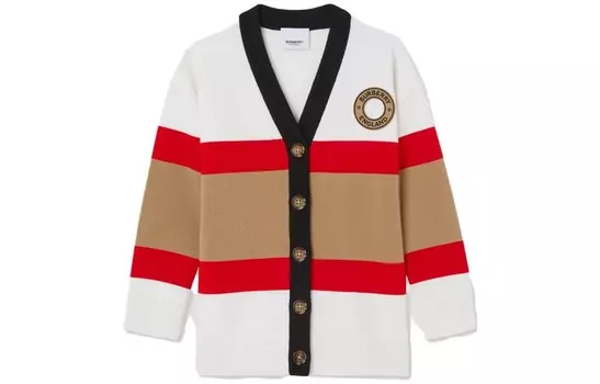 Свитер детский Burberry, белый / красный / бежевый