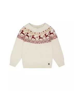 Свитер для девочек с рождественской интарсией - Big Kid Deux par Deux, слоновая кость/кремовый