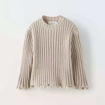 Свитер для девочек Zara Ribbed With Rips, серовато-коричневый