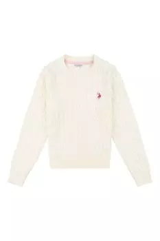 Свитер для девочки кремового цвета из трикотажного полотна U.S. Polo Assn, бежевый