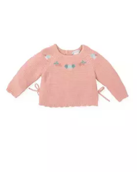 Свитер для девочки-лепестка с цветочной вышивкой Tutto Piccolo, розовый