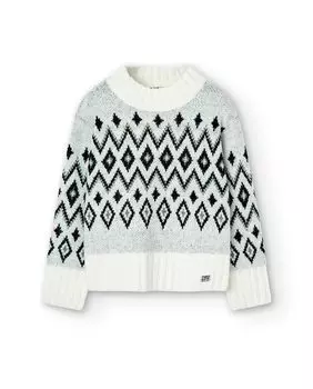 Свитер для девочки с геометрическим принтом Boboli, белый