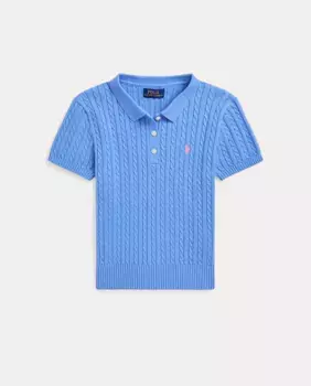 Свитер для девочки с короткими рукавами, вязка косами Polo Ralph Lauren, синий
