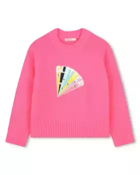 Свитер для девочки с круглым вырезом и вышивкой спереди Billieblush, розовый