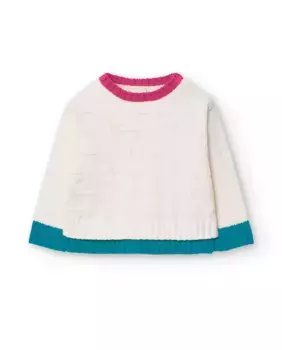 Свитер для девочки с круглым вырезом и длинными рукавами Boboli, белый