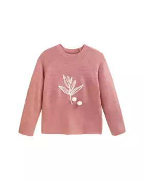 Свитер для девочки с круглым вырезом и вышивкой спереди Dadati, розовый