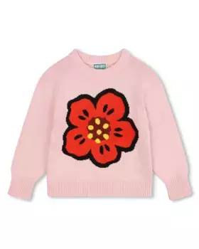 Свитер для девочки с рисунком спереди и логотипом сзади Kenzo Kids, розовый