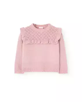 Свитер для девочки с рюшами и ажурными деталями Boboli, розовый