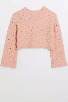Свитер для девочки с сотовой фактурой River Island, оранжевый
