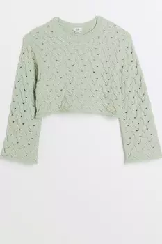 Свитер для девочки с сотовой фактурой River Island, зеленый