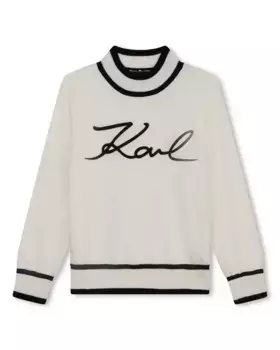 Свитер для девочки с воротником стойкой и логотипом спереди Karl Lagerfeld Kids, цвет Natural
