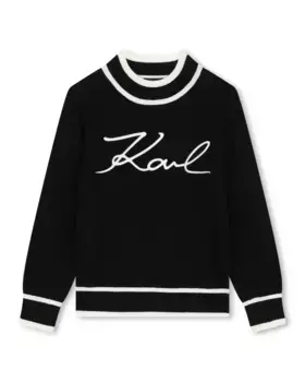 Свитер для девочки с воротником стойкой и логотипом спереди Karl Lagerfeld Kids, черный