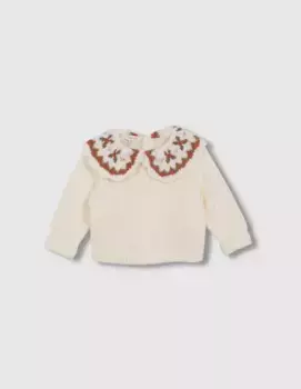 Свитер для девочки с жаккардовым воротником в цветочек Gocco, цвет Crudo