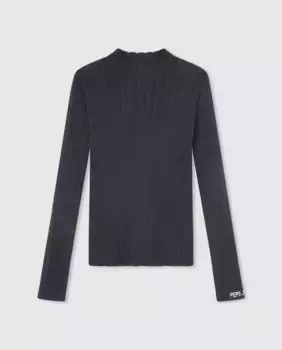 Свитер для девочки в рубчик с воротником Perkins Pepe Jeans, темно-синий