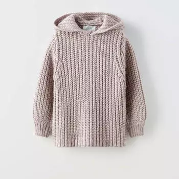 Свитер для девочки Zara Foil Knit Hooded, бледно-лиловый