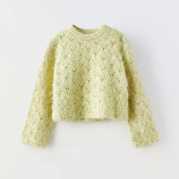 Свитер для девочки Zara Shiny Pointelle Knit, светло-лаймовый