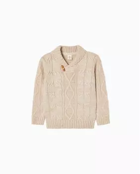 Свитер для мальчика, оплетенный деревянными планками Zippy, бежевый