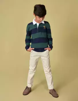 Свитер для мальчика-поло в двухцветную полоску Gocco, темно-синий