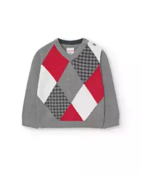 Свитер для мальчика с геометрическим принтом и V-образным вырезом Boboli, светло-серый