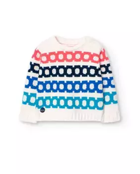Свитер для мальчика с геометрическим принтом и круглым вырезом Boboli, белый