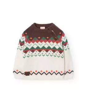 Свитер для мальчика с геометрическим принтом и круглым вырезом Boboli, белый