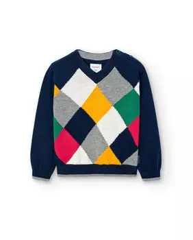 Свитер для мальчика с геометрическим принтом и V-образным вырезом Boboli, темно-синий