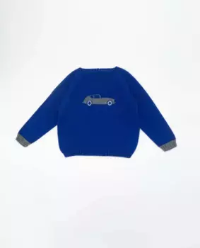 Свитер для мальчика с круглым вырезом и автожаккардом Fina Ejerique, синий