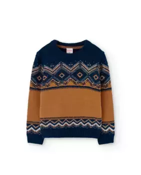 Свитер для мальчика с круглым вырезом и геометрическим принтом Boboli, коричневый