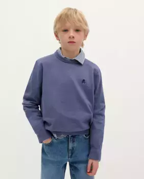 Свитер для мальчика с круглым вырезом и вышитым черепом Scalpers, синий