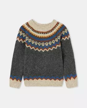 Свитер для мальчика с круглым вырезом и бордюрным принтом El Corte Ingls, темно-серый
