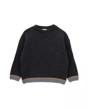 Свитер для мальчика с круглым вырезом и контрастным краем и манжетами KNOT, темно-серый