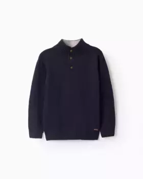 Свитер для мальчика с нашивками на локтях и пуговицами Zippy, темно-синий