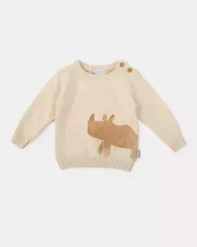 Свитер для мальчика с носорогом и пуговицами на плече Tutto Piccolo, цвет Crudo