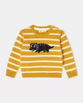 Свитер для мальчика с полосками и интарсией в виде динозавров El Corte Ingls, горчичный