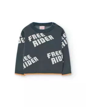 Свитер для мальчика с принтом и круглым вырезом Boboli, темно-серый