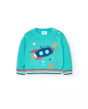 Свитер для мальчика с вырезом на шее и принтом спереди Boboli, зеленый