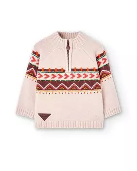 Свитер для мальчика с застежкой-молнией и высоким воротником Boboli, бежевый