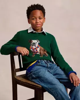Свитер для мальчика с зеленым бульдогом Polo Ralph Lauren, темно-зеленый
