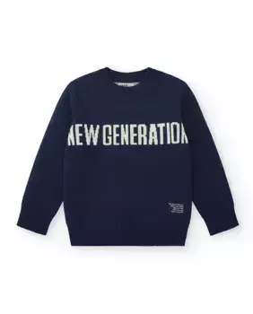 Свитер для мальчика темно-синего цвета с надписью «Новое поколение» Tuc tuc, черный