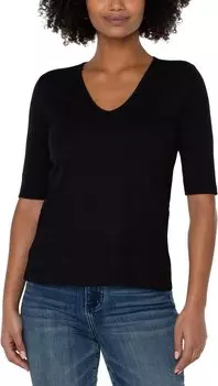 Свитер Double Layer V-Neck 1/2 Sleeve Rib Knit Top Liverpool Los Angeles, черный