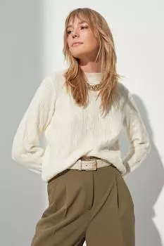 Свитер - Ecru - Классический крой Trendyol, экрю