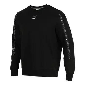 Свитер elevate crew neck long sleeve sweater 'black white' Puma, черный