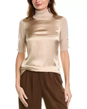 Свитер Elie Tahari из смеси шерсти и кашемира с атласным передом, коричневый