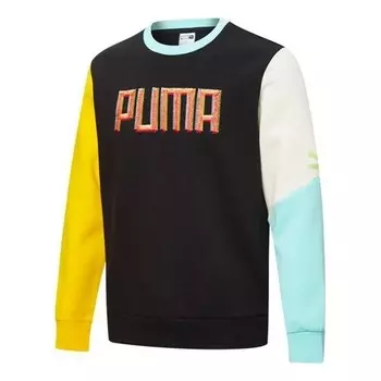 Свитер embroidered logo printing round-neck sweatshirt 'black ywllow white blue' Puma, черный