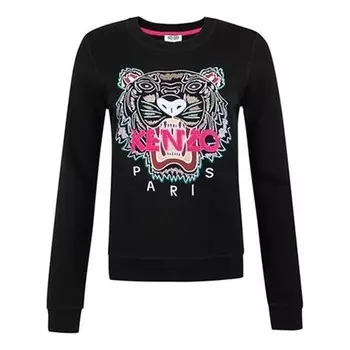Свитер embroidered tiger head hoodie black Kenzo, черный