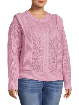 Свитер English Factory плюс вязаный с косами, розовый