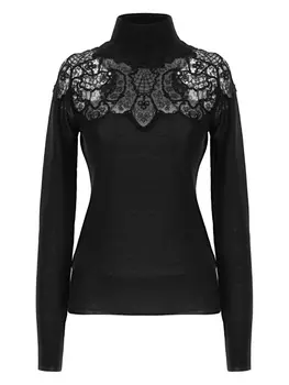 Свитер Ermanno Scervino с высоким воротником и кружевной вставкой, черный