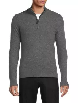 Свитер Essential из 100% кашемира с четвертью молнией Saks Fifth Avenue, цвет Stone Grey