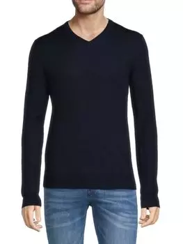 Свитер Essential из смесовой мериносовой шерсти с V-образным вырезом Saks Fifth Avenue, цвет British Blue